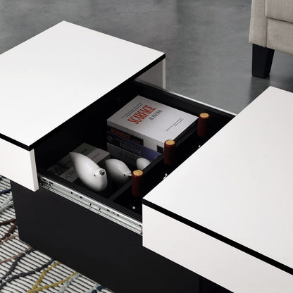 VOWNER coffee table, coffee table with 2 storage compartments, living room table, high gloss, extendable desk, modern table, 114 x 58 x 40 cm (White)
