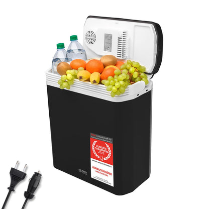 TZS First Austria - Cool Box 24L electric 12V 230V connection for car & socket - Thermoelectric Cool Box cools & warms - Mini fridge with handle - For camping, festivals, travel - Black