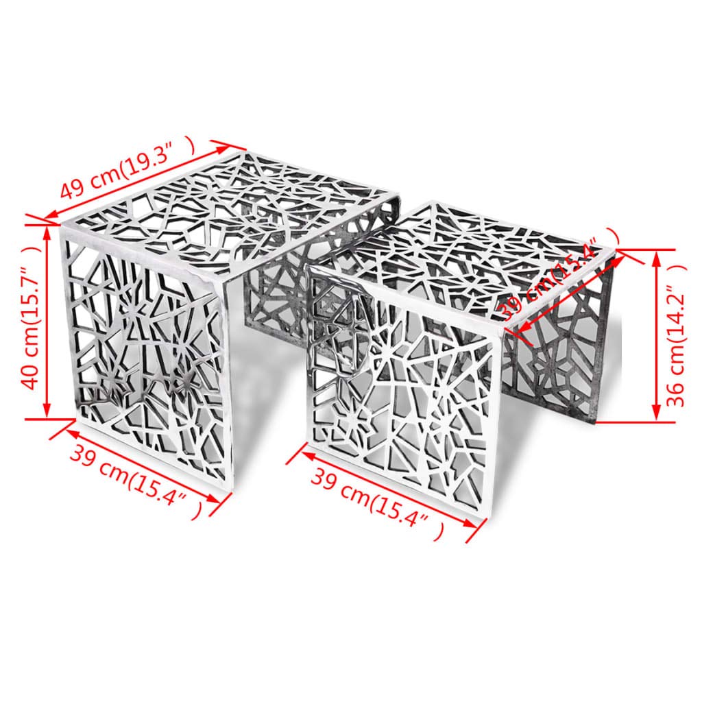 vidaXL 2-piece Set of Aluminum Side Tables Coffee Table Living Room Silver