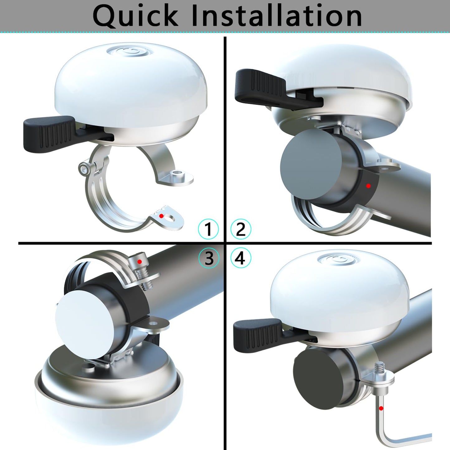 Greallthy bike bell retro and sturdy, loud bell bike - beautiful color, rustproof and waterproof for 22.2-28.6mm handlebars. (White: Left Hand, 1 piece)
