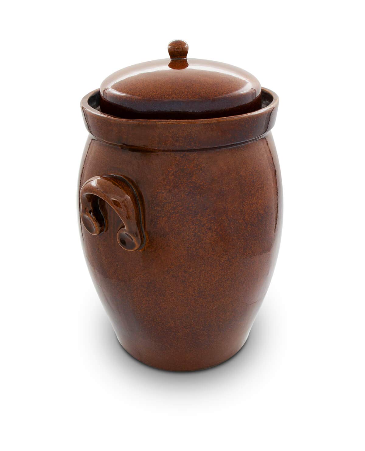 KERAZO garden pot 16 liters made of stoneware ceramic including lid + stone + instructions [Form 2] BROWN - Cucumber pot insert pot Rum pot Fermentation