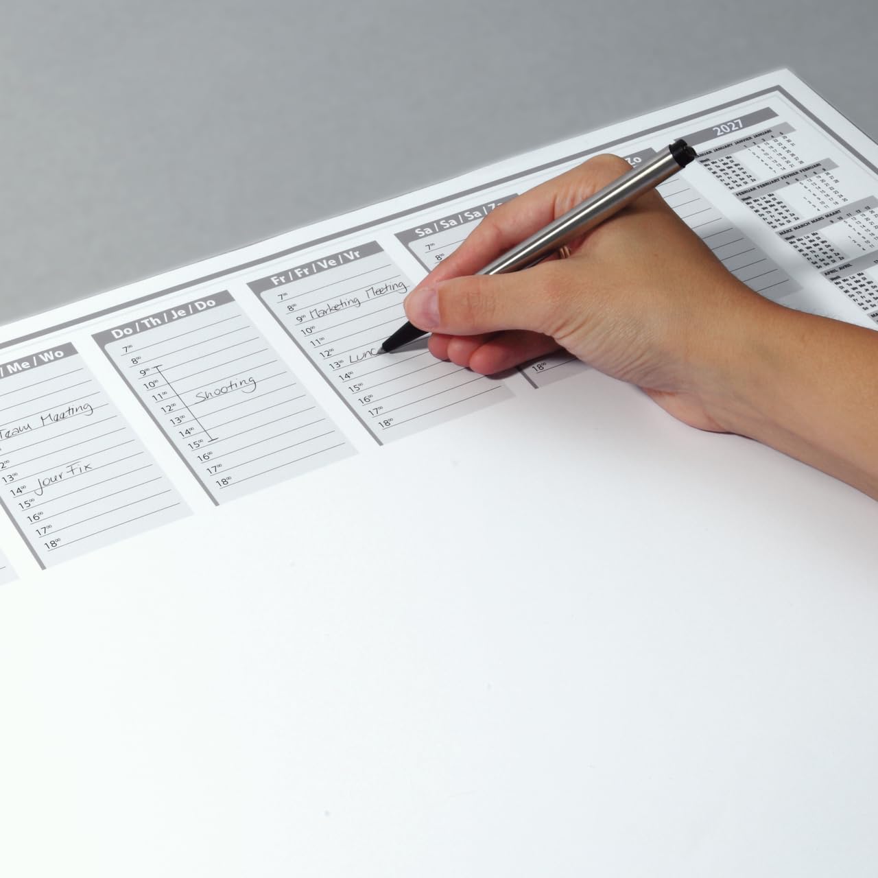SIGEL H6365 Paper Desk Pad with protective strip, A2 size, pack of 5, calendar 2026-2027, 40 sheets, made of sustainable paper.