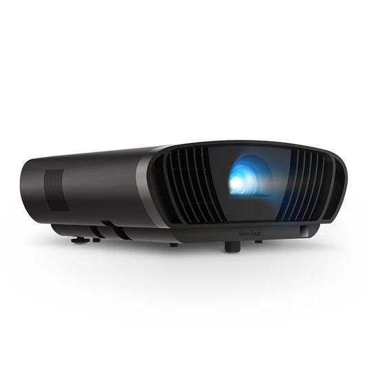 ViewSonic X100-4K UHD Home Theater LED Projector (4K, 2,900 Lumens, Rec. 709, HDR, 4x HDMI, USB, WLAN connectivity, 2x 20W speakers, 1.2x optical zoom, lens shift) in black.