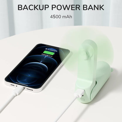 JISULIFE Handheld Fan Mini Fan 3 IN 1, with 4500 mAh Power Bank USB Battery Small, Battery Operated Max 37Hrs Runtime Portable Fan, Flashlight Function - Green