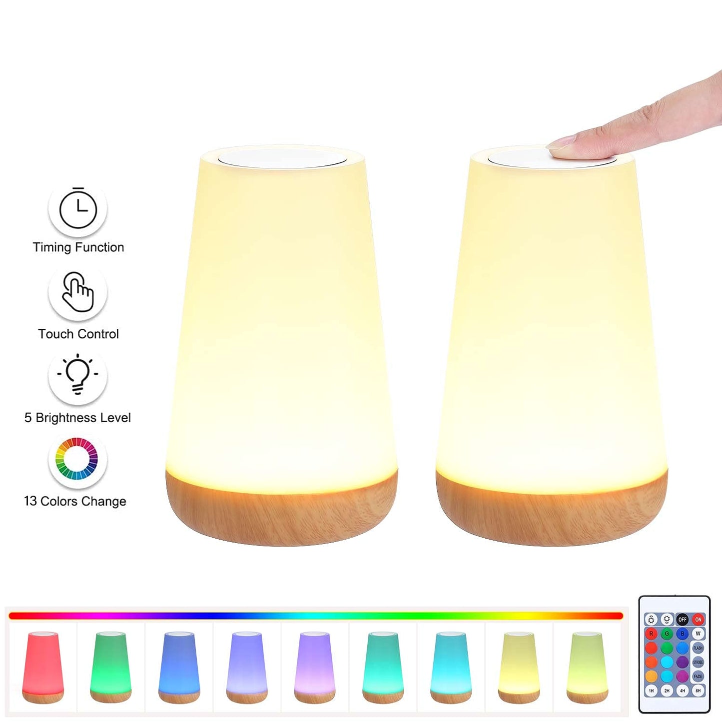 Lightess Dimmable Bedside Lamp 2 Pack Table Lamp Dimmable RGB Touch Smart Night Light Mood Light 13 Colors & Color Changing for Kids Room Bedroom Living Room Study Room etc.