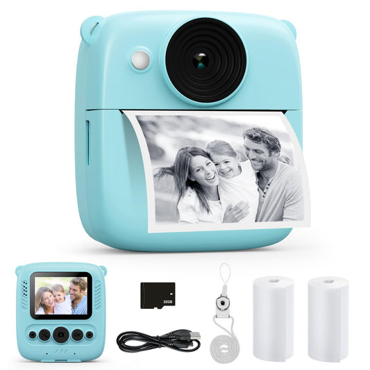 CalineGam Kids Camera Instant Camera, 48MP Instant Camera for Kids with 32GB card & printing paper, 1080P Digital Camera for Kids, Gifts for Boys and Girls 3-12 years old (Blue)