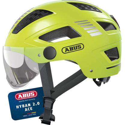 ABUS Urban Helmet Hyban 2.0 ACE - Bike helmet with visor, light, and ABS hard shell - for men and women - Yellow, size M, M (52-58 cm)