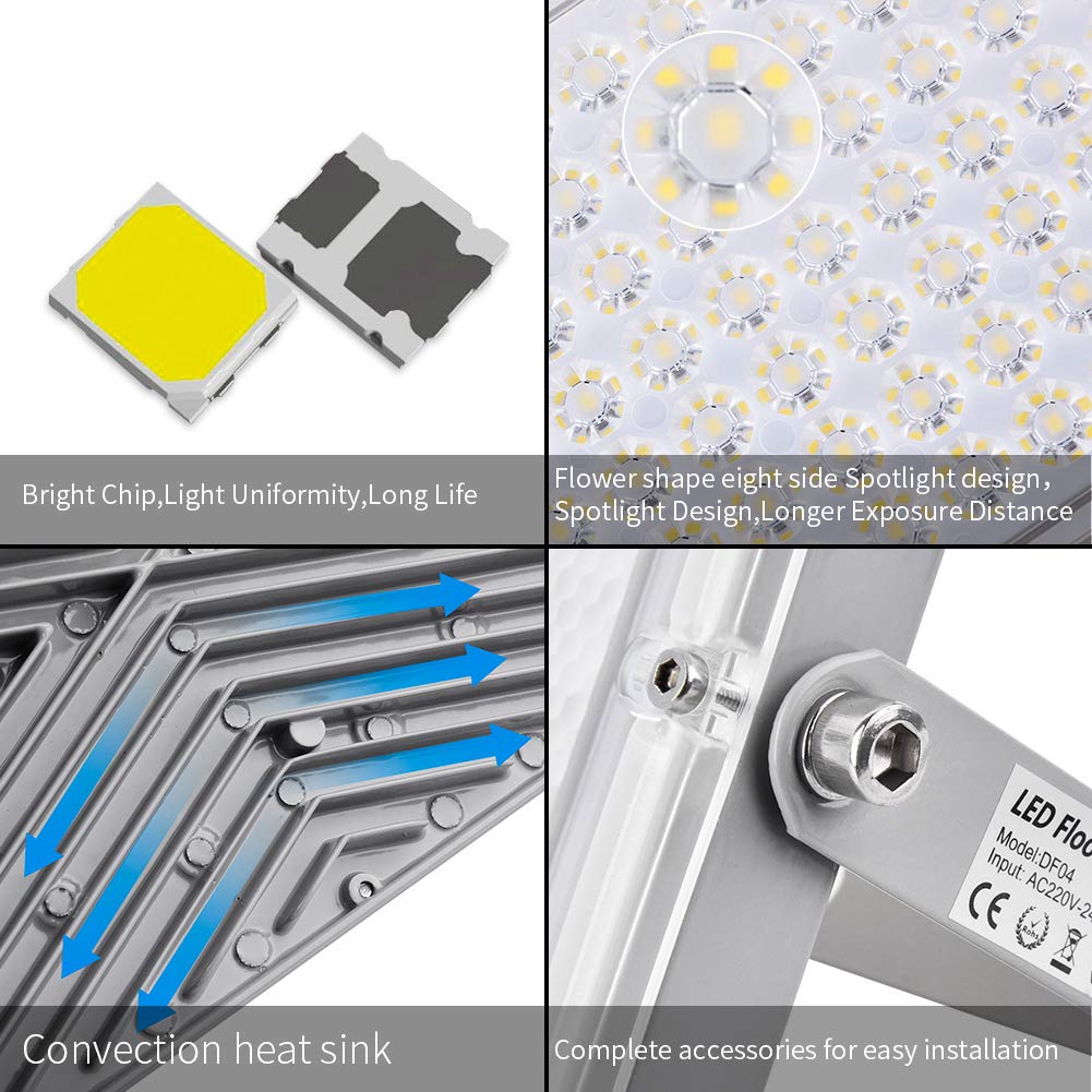 Viugreum 100W LED Flood Light, Ultra-Thin Cold White 6000K, Super Bright 10000lm with 105 SMD 2835 LEDs, IP66 Waterproof Outdoor Spotlight for garden, garage, sports field, hotel, etc.