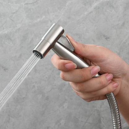 Tecmolog Bidet Sprayer Set with 3-way diverter valve, 3/8"-12/17 hose, and drill-free shower head holder in brushed nickel, WS024F8
