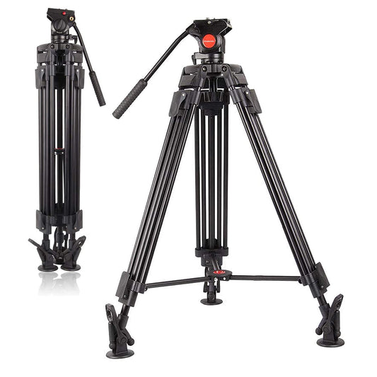 POLAM-PHOTO 163cm Professional Video Tripod with Fluid Head, High-performance Aluminum Double Tube Tripod, Load Capacity 8kg, Durable Tripod for Video Cameras