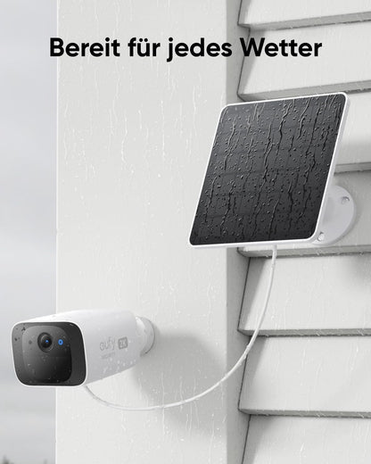 eufy Security Solar Panel (3W) is compatible with eufyCam, providing continuous power supply. It is IP65 weatherproof for outdoor surveillance and camera charging, with a 2m long cable.