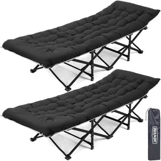 OVERMONT Folding Camp Bed with Mattress - Foldable Camping Cot 2PCS 190 x 71 x 36 cm - Holds up to 250kg - 2400D Oxford Fabric with Side Pocket Carrying Bag for Camping Garden Office Black