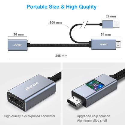 BENFEI HDMI to DisplayPort Adapter, connects HDMI source to DisplayPort monitor, compatible with PC graphics card, laptop, PS5, Xbox One (360), supports 4K@60Hz, 2K@144Hz, 1080P@165Hz.