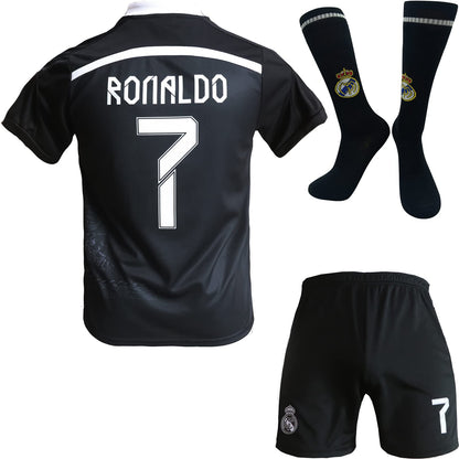 BlackAzat Madrid Home #7 Retro Black Dragon Limited Special Edition Rare Soccer Kids Jersey Shorts Socks Set Youth Sizes (Black, 26)