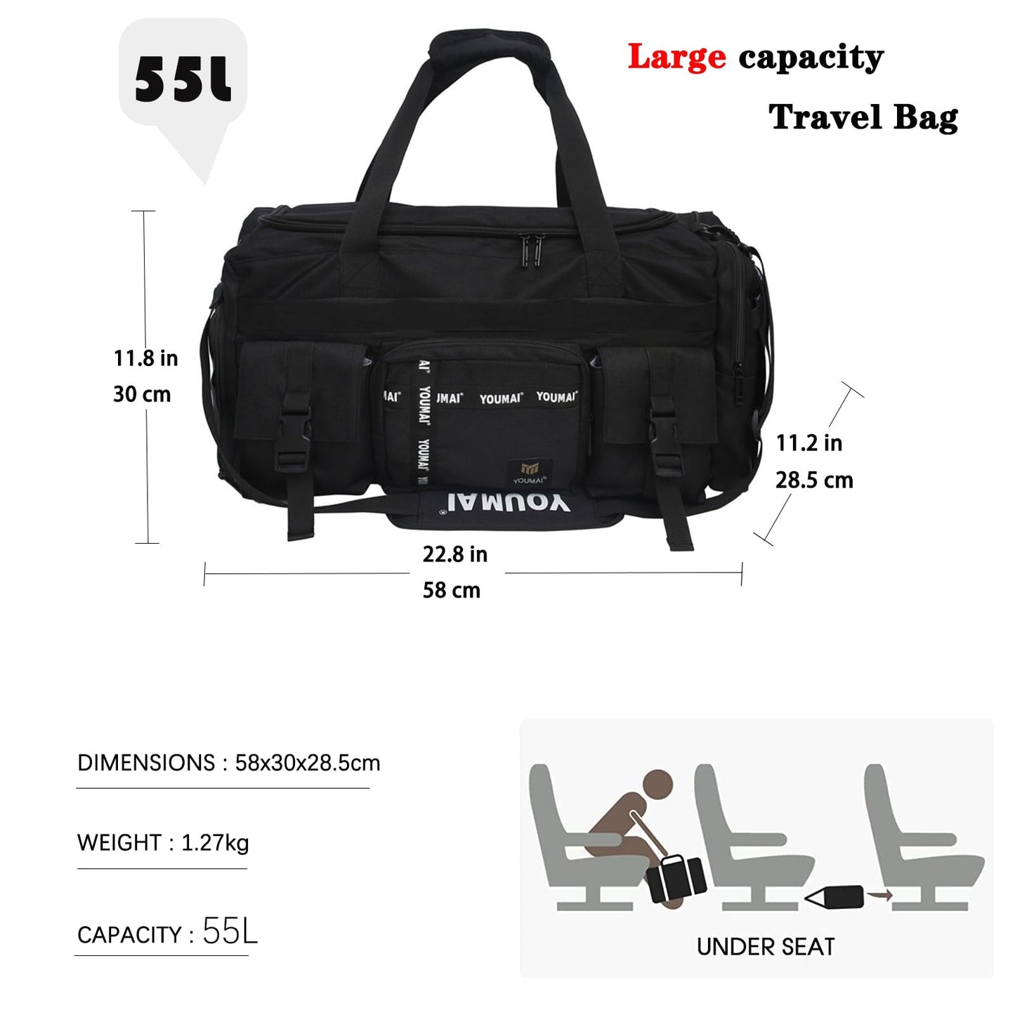 Large sports bag - HERROOI 55L sports backpack with shoe compartment wet compartment week waterproof duffle bag swimming bag for women men sports fitness gym sauna football & travel, gray