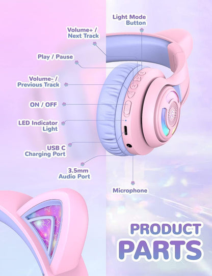 iClever Bluetooth headphones for kids over ear, adjustable 74/85dBA volume control, 50 hours of playtime, Bluetooth 5.2, kids headphones with microphone for school/tablet/phone/PC