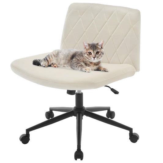 WOLTU office chair armless, desk chair wide seat, swivel chair height adjustable, ergonomic seat cross-legged, reading chair 150 kg capacity, velvet, Beige BS160cm.