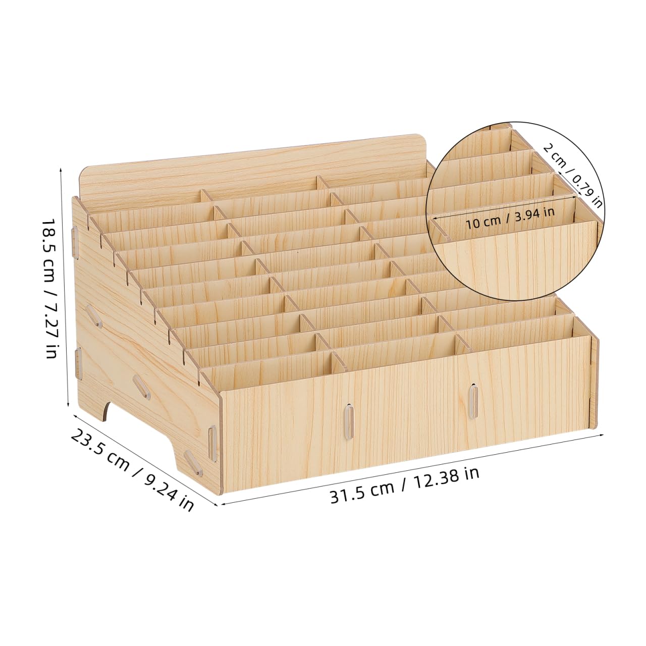 Gogogmee 30 compartment mobile phone storage wooden box organizer for desk cable management and display rack for office and school.