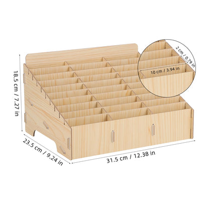 Gogogmee 30 compartment mobile phone storage wooden box organizer for desk cable management and display rack for office and school.