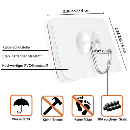 Latoxcaa Large Adhesive Hooks Extra Strong for Hanging Heavy-Duty 10KG(Max), Transparent and Removable Adhesive Hooks, Waterproof and Rustproof Self-Adhesive Hooks for Bathroom, 30 Pieces