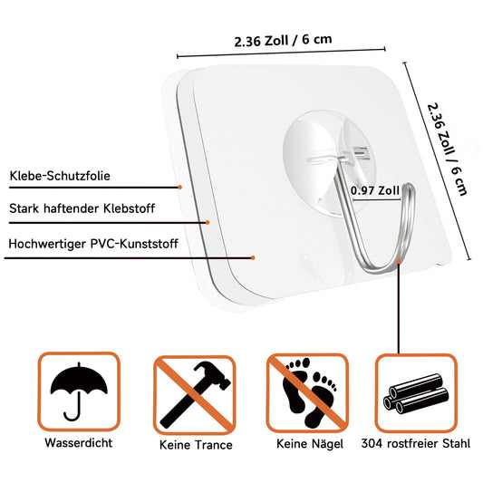 Latoxcaa Large Adhesive Hooks Extra Strong for Hanging Heavy-Duty 10KG(Max), Transparent and Removable Adhesive Hooks, Waterproof and Rustproof Self-Adhesive Hooks for Bathroom, 30 Pieces