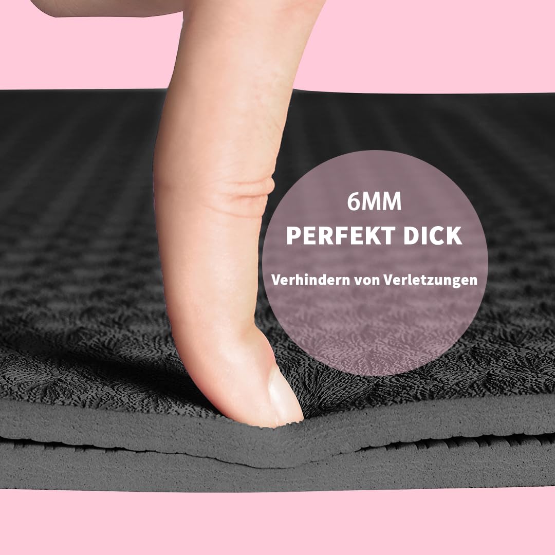 Good Night Yoga Mat, Exercise Mat, Workout, Pilates, Fitness Mat for Men and Women, Non-Slip, Thick, 6mm, High-Density Gym Mats with Carrying Strap, TPE