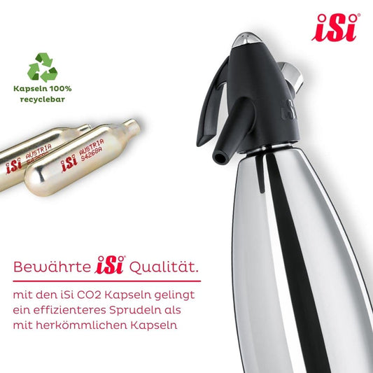 iSi siphon, soda maker for carbonated water, includes stainless steel bottle, adds carbonation to water, ideal for drinks & cocktails, black, 8.5 x 8.5 x 31.5 cm