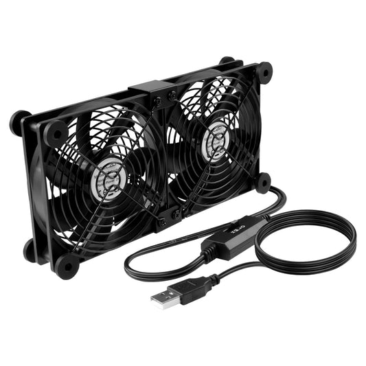 ELZO 2 in 1 Dual USB Fan 120mm 5V, Double USB Fan 120mm PC Computer Fan with 3 Adjustable Speeds 12cm with 8 Shock-Absorbing Feet for PS5 PS4/Laptop/TV Box/Router