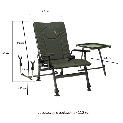 Carp fishing chair camping chair F5R ST/P Deluxe carp angler camping chair with extra height and table fishing rod holder, polyester