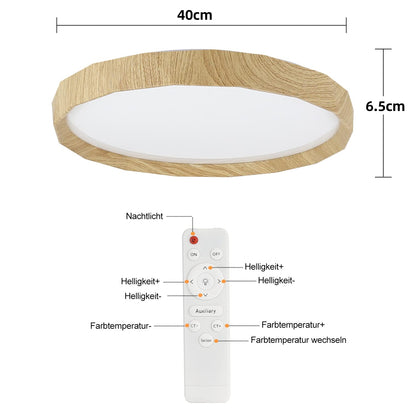 ZMH Ceiling Light LED Ceiling Light Living Room - Living Room Lamp Wood Look Ø40cm Bedroom Ceiling Light 43W Bedroom Lamp Dimmable with Remote Control Kitchen Lamp Boho Hallway Lamp for Kitchen Hallway