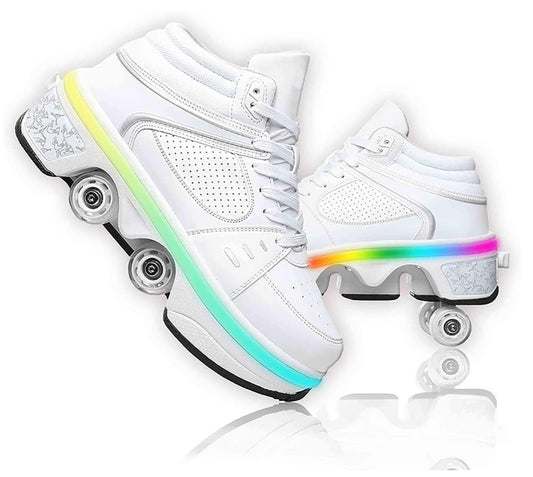 Roller shoes with LED lights 4-wheel adjustable skates Hidden wheel running shoes for play for men, women, and children.