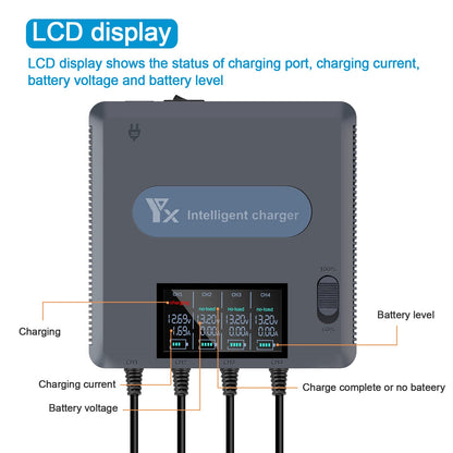 LYONGTECH LCD display battery charger for DJI Air 2S, Mavic Air 2 drone, charges 4 batteries and 2 USB ports simultaneously, 6 in 1 parallel battery charging station hub accessory.