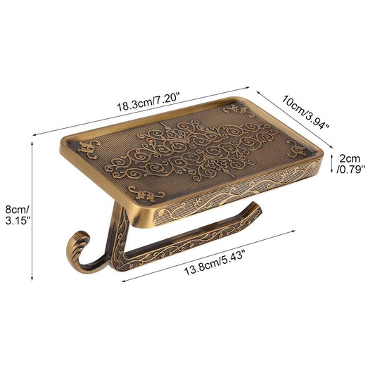 Vintage Bathroom Toilet Paper Holder Antique Brass Roll Tissue Wall Bathroom Kitchen Toilet Paper Holder with Phone Holder (Antique Color)