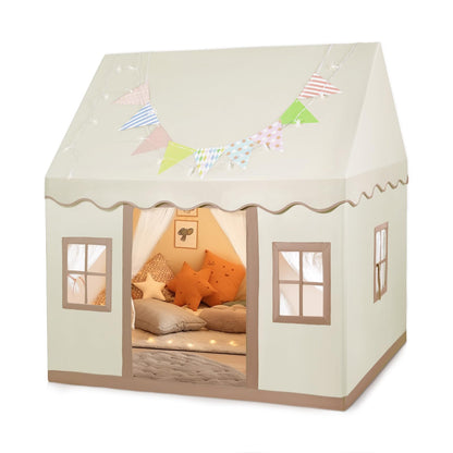 Rouwthio Kids Play Tent Play House Tent for kids for play and relaxation. Foldable kids indoor/outdoor tent with small windows, door curtains, and mat.