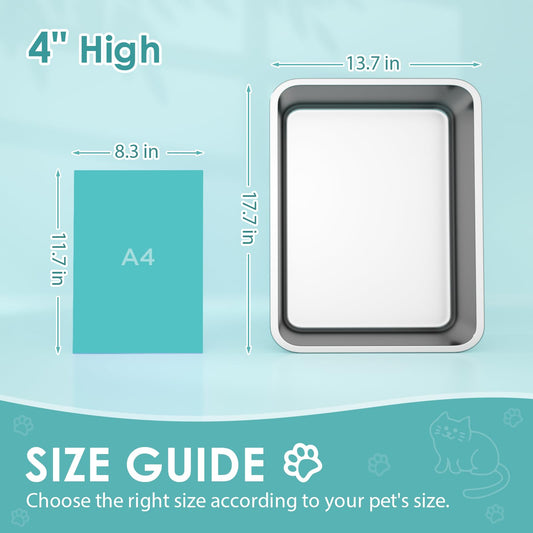 IKITCHEN Large Cat Litter Box Stainless Steel (45x35x10cm), Litter Box Cat Toilet, Cats and Rabbits Metal Toilet, Never Smells, Non-Stick Smooth Surface (Silver, 17.7" L x 13.5" W x 4" H)