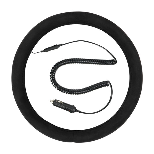 Opaltool Heated Steering Wheel Cover, Universal 12V Car Steering Wheel Heater with Spring Wire for 14.5 in-15 in Steering Wheel, Car Steering Wheel Warmer Winter for Most Cars SUVs Trucks Vans (Black)