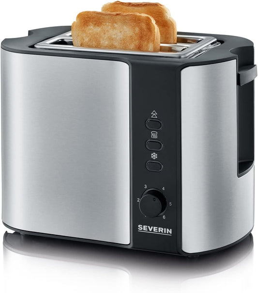 SEVERIN automatic toaster with bun warmer, high-quality stainless steel toaster for toasting, defrosting, and warming, 800 W, stainless steel brushed/black, AT 2589