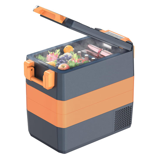 UKKISO Compressor Cooler Box 50L Fridge for Car, 12/24V DC 100-240V AC Electric Cooler Box for Car, 12/24V DC and 100-240V AC for Car, Truck, Boat, Camping, -20°C to 20°C, with USB port.