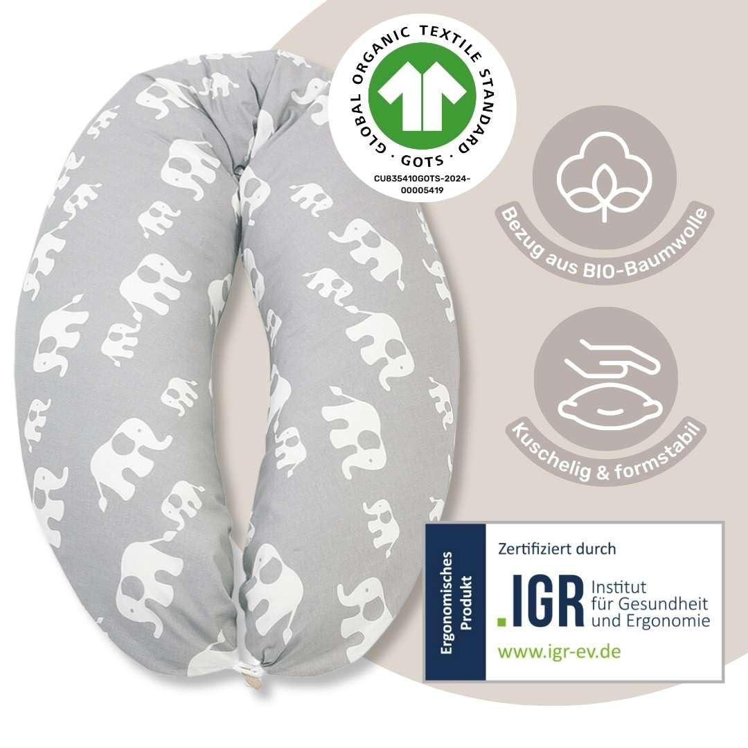 HOBEA-Germany nursing pillow 190 cm x 76 cm XXL support pillow pregnancy pillow for baby and adults side sleeper pillow nursing pillow with cover made of organic cotton (forest)