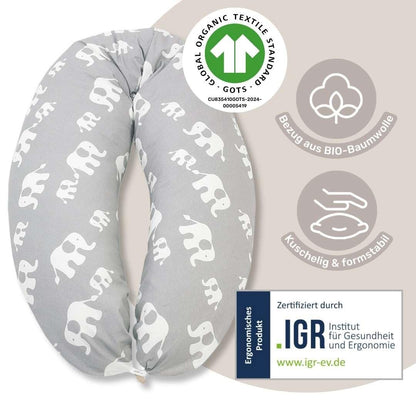 HOBEA-Germany nursing pillow 190 cm x 76 cm XXL support pillow pregnancy pillow for baby and adults side sleeper pillow nursing pillow with cover made of organic cotton (forest)