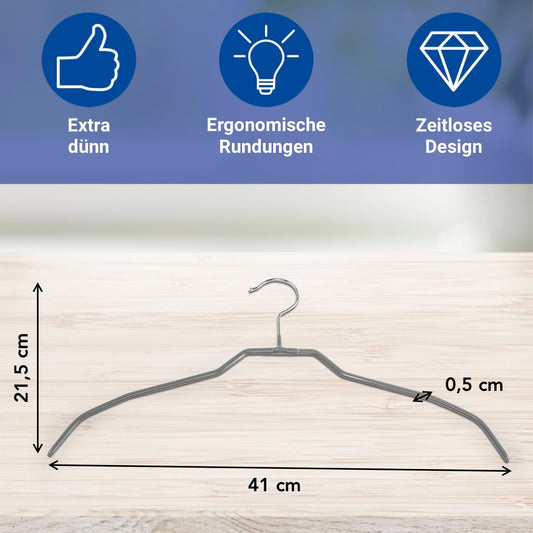 WENKO Alessia metal clothes hangers [20er set] space-saving clothes hanger [non-slip & thin] shirt hangers also for blouses & dresses, grey clothes hangers for wardrobes, space-saving clothes hangers