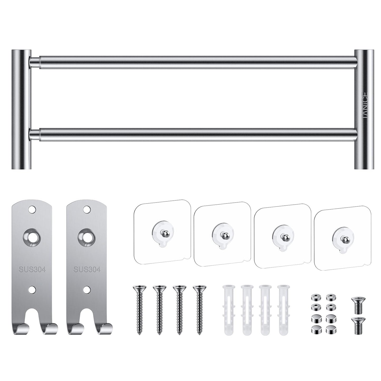 TANiCE 40-70cm double towel bar adjustable stainless steel self-adhesive towel rack wall mounted bath towel holder bracket wall for bathroom
