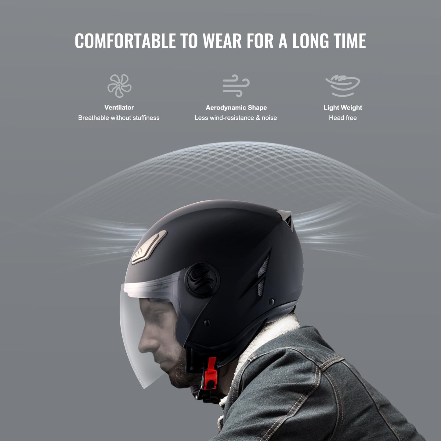 VEVOR Motorcycle Helmet Motocross Helmets 3/4 Face Size S, ABS Helmets with Bluetooth Communication & Interchangeable Visor, ECE Approved Comfortable Motocross Helmet, for Teens & Adults in Black.