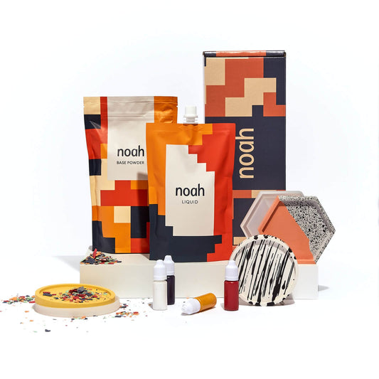 Noah Jesmonite & Terrazzo Starter Kit - Includes silicone molds, colors, gloves, sandpaper, cups, and stirrers - Gift idea (coasters/base colors)