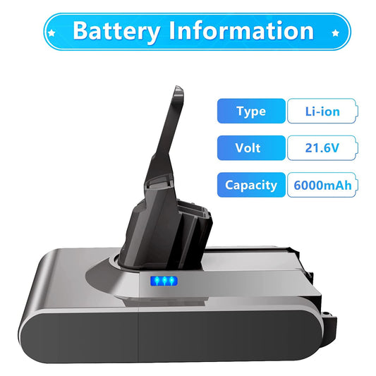 21.6V 6000mAh Replacement Battery for Dyson V8 SV10 Cordless Vacuum V8 Absolute, V8 Animal, V8 Fluffy, V8 Motorhead Battery (2 Filters + 1 Screwdriver + 3 Screws + 1 Brush)