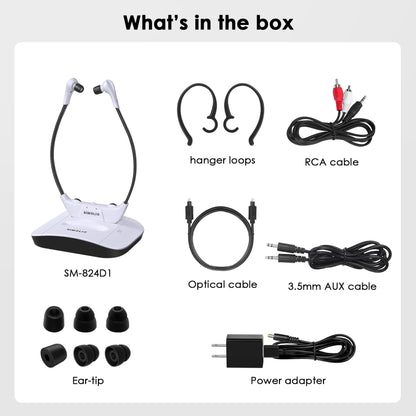SIMOLIO Wireless Digital TV Headphones for Seniors, 2.4GHz TV Wireless Headphones with Spare Battery & Microphone & Charging Dock, TV Hearing Amplifier SM-824D1.