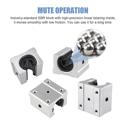 CNCMANS 2 pieces SBR20 1200mm linear guide rail with 4 pieces SBR20UU linear bearings and 4 pieces 20mm stop rings for 3D printers.