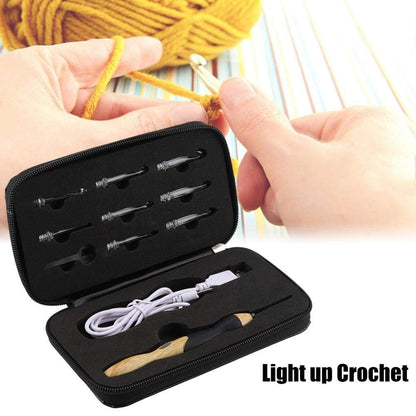 LED Crochet Hook Set, 9-in-1, USB Rechargeable, Illuminated Crochet Hooks with Light, Hand Weaving Sewing Tools (Silicone Handle)