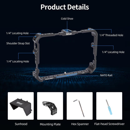 Nitze cage for Atomos Shogun Connect/Shogun/Shogun Ultra, monitor cage with mounting plate and sunshade - JT-A03C.