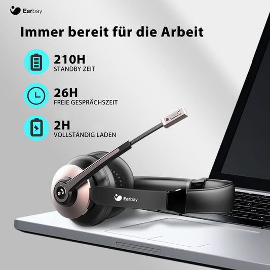 Wireless headset, Bluetooth headset with microphone and noise cancellation & USB dongle, wireless with microphone mute & charging station for computer/phone/meeting/call center/office.